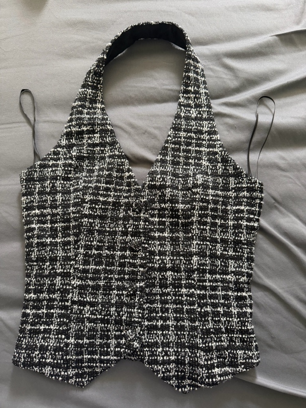 Black & White Tweed Halter Top